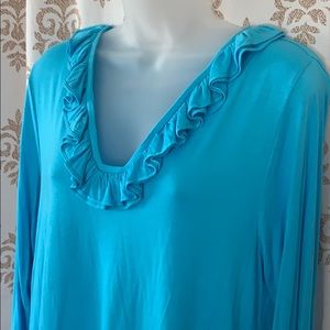 Crown & Ivy aqua blue ruffle V-neck tunic M